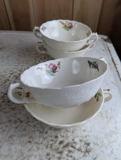 Set of 4 Copeland Spode Antique Double-Handled Coupe Soup Bowls