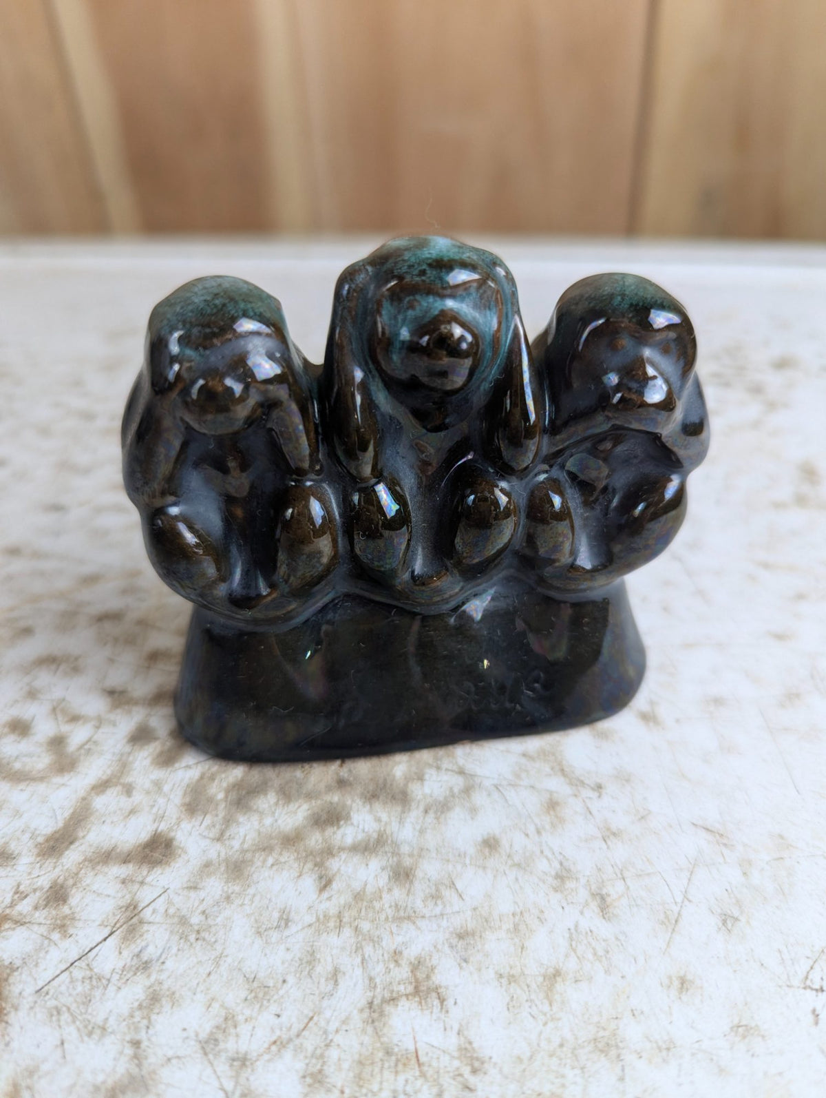 Vintage Blue Mountain Pottery 3" Tall Three Wise Monkeys Figurine BMP