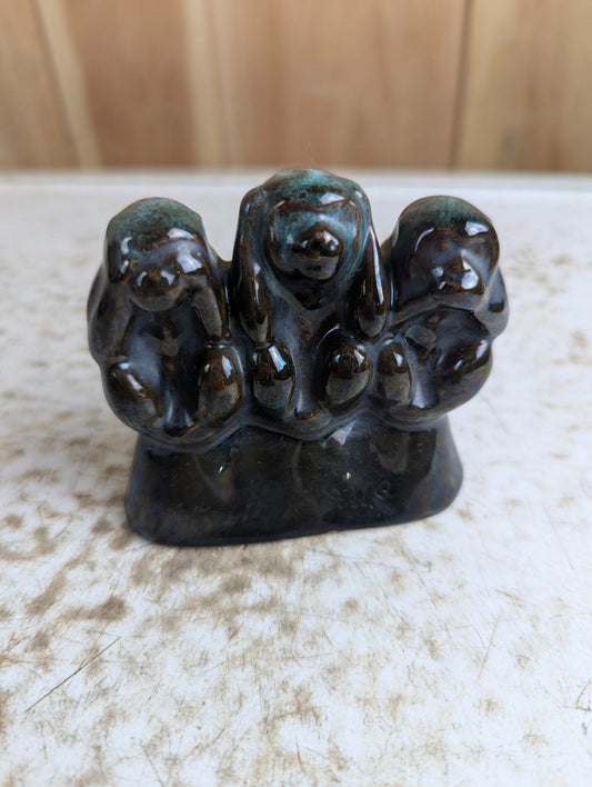 Vintage Blue Mountain Pottery 3" Tall Three Wise Monkeys Figurine BMP