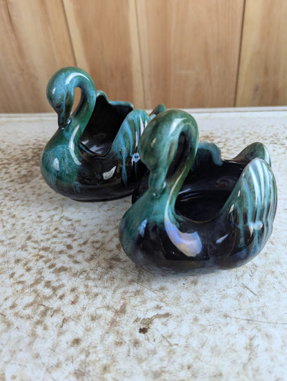 Pair of Vintage Blue Mountain Pottery Swan Planter Bowls BMP