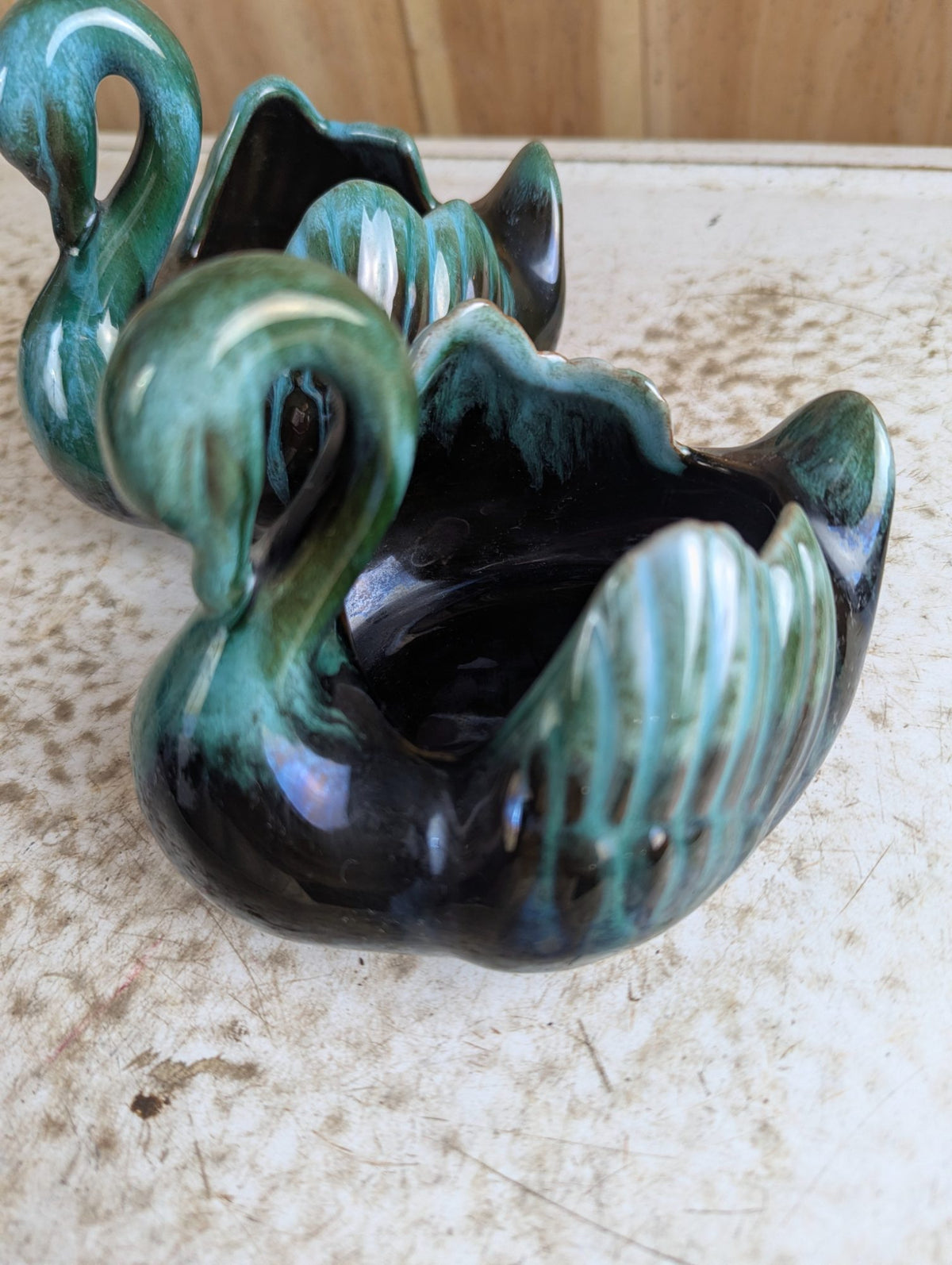 Pair of Vintage Blue Mountain Pottery Swan Planter Bowls BMP