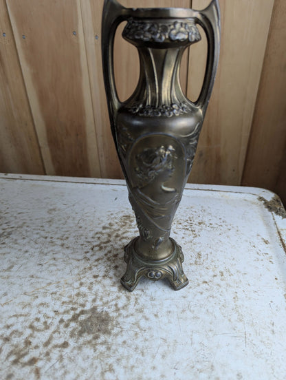 Vintage 9.5" Tall Art Nouveau Style Bronze Spelter Vase