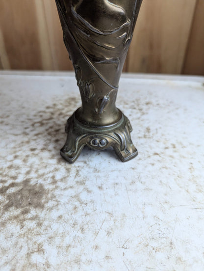 Vintage 9.5" Tall Art Nouveau Style Bronze Spelter Vase