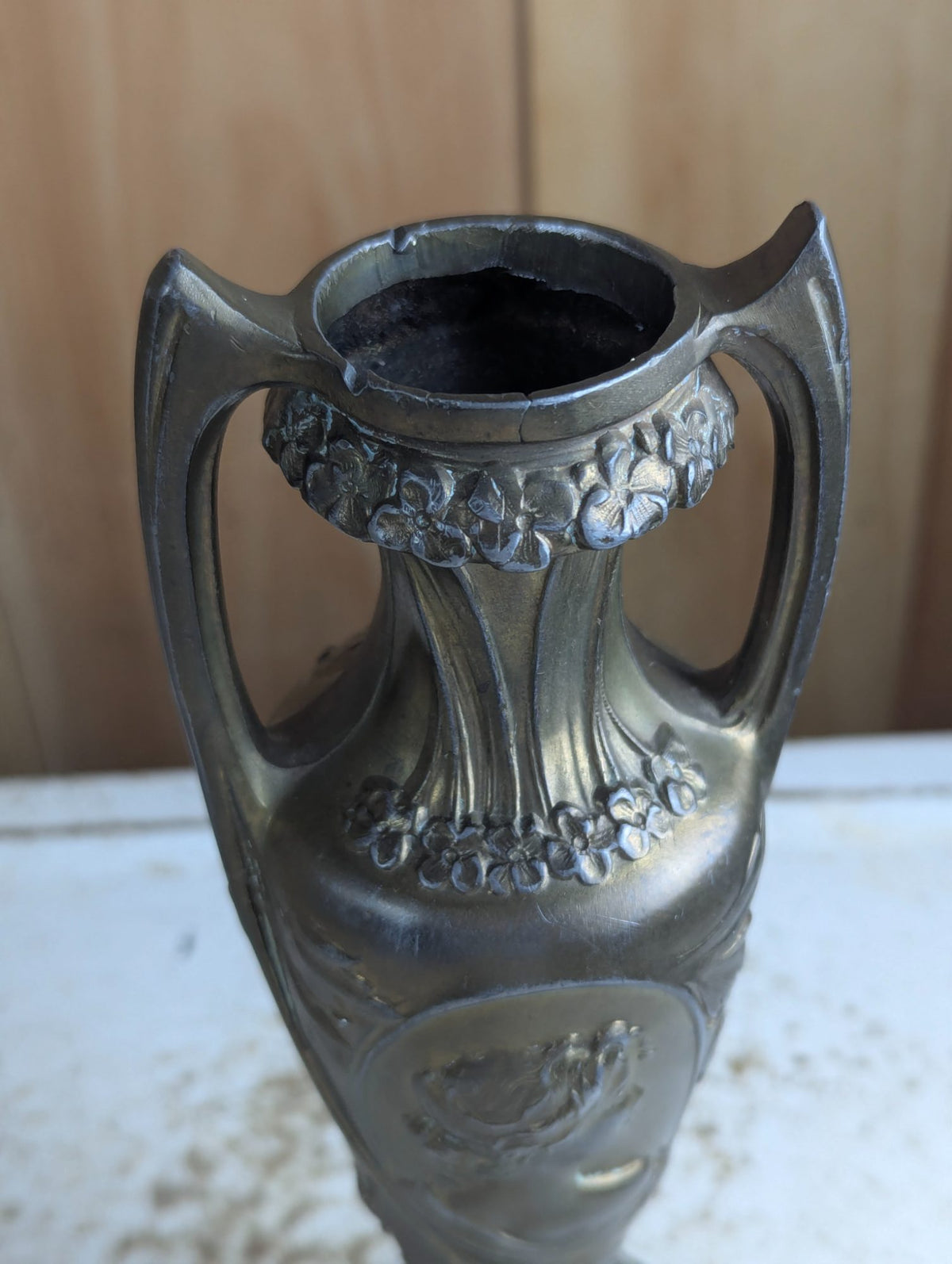 Vintage 9.5" Tall Art Nouveau Style Bronze Spelter Vase