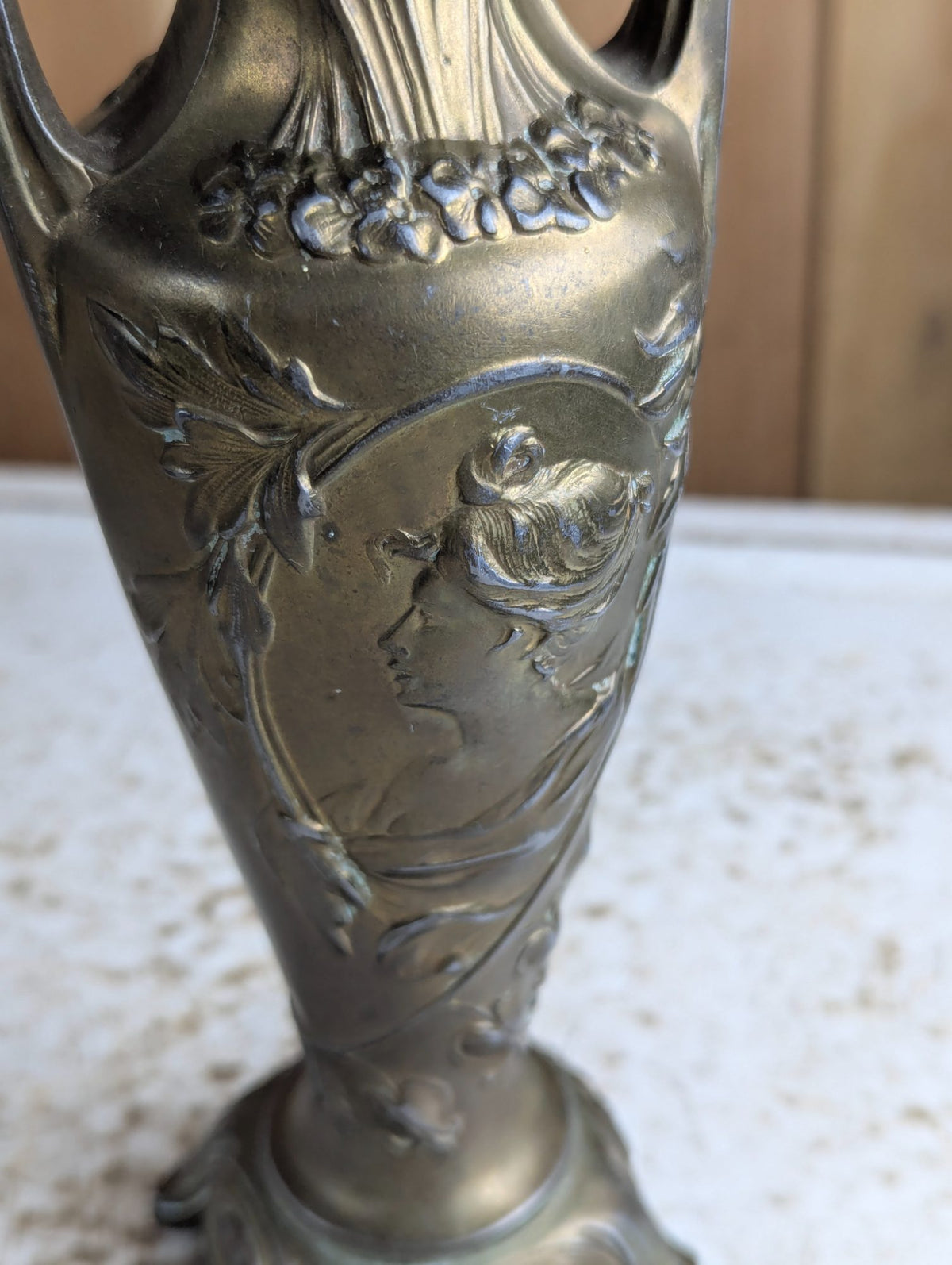 Vintage 9.5" Tall Art Nouveau Style Bronze Spelter Vase