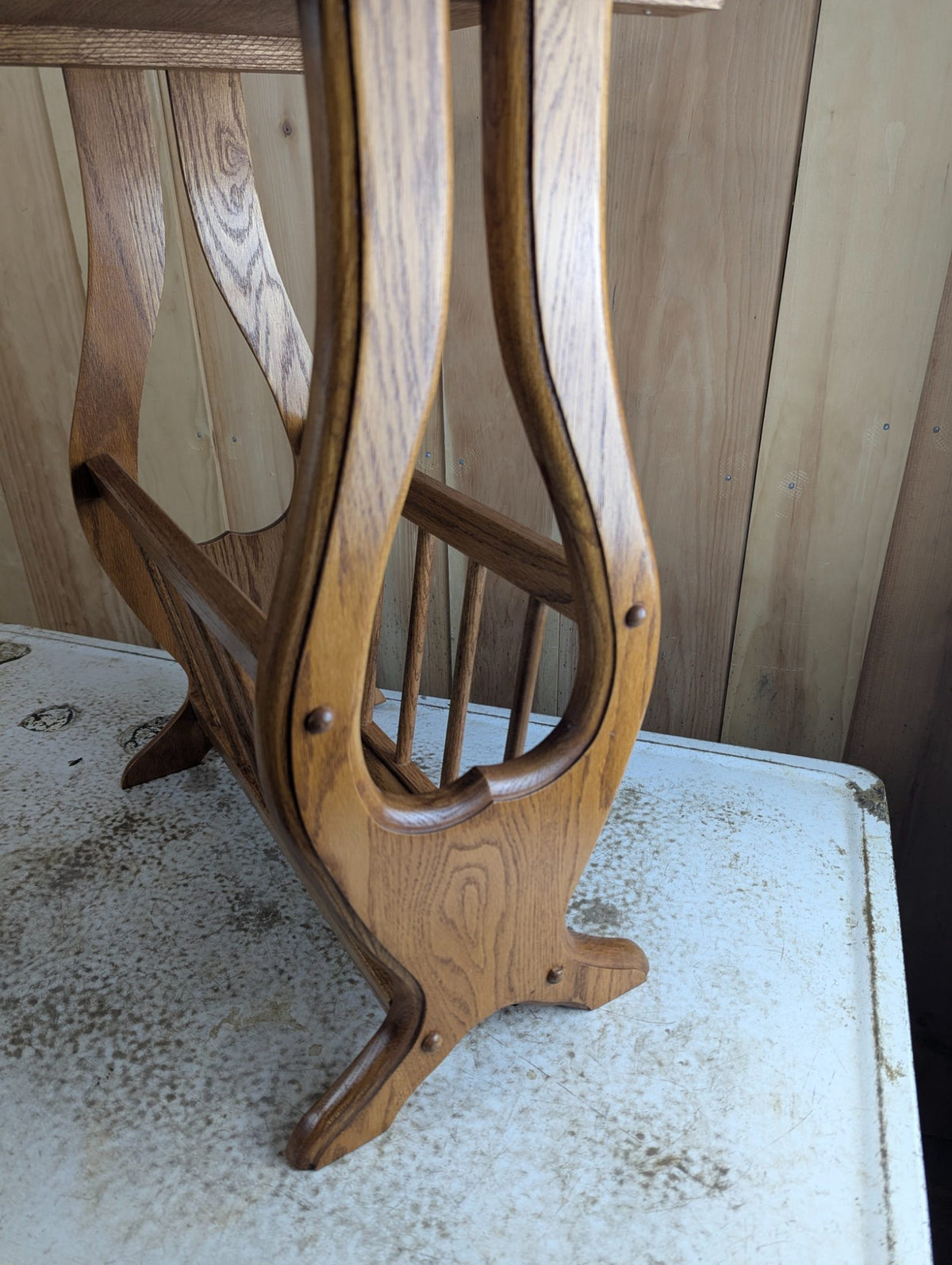 Vintage Solid Oak Oval Side Table with Magazine Rack 27" x 13" x 24"