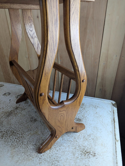 Vintage Solid Oak Oval Side Table with Magazine Rack 27" x 13" x 24"
