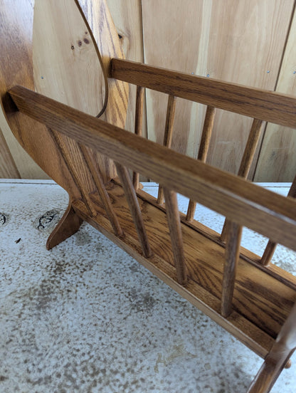Vintage Solid Oak Oval Side Table with Magazine Rack 27" x 13" x 24"