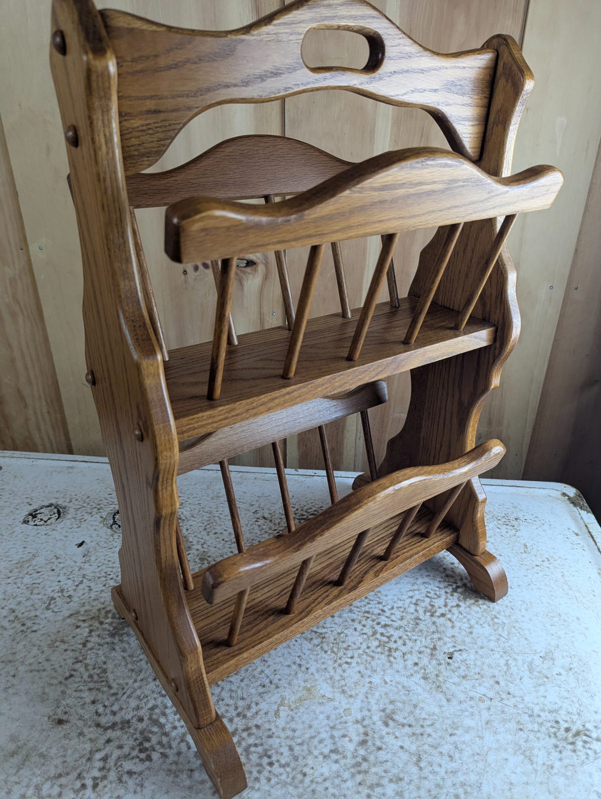 Vintage Two-Tier Solid Oak Double Magazine Rack 17" x 9" x 24"