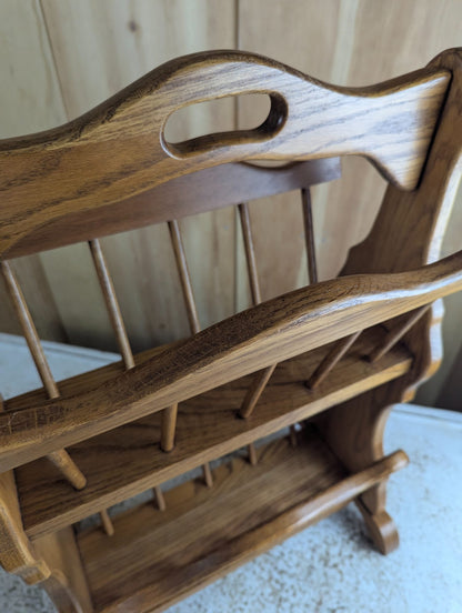 Vintage Two-Tier Solid Oak Double Magazine Rack 17" x 9" x 24"