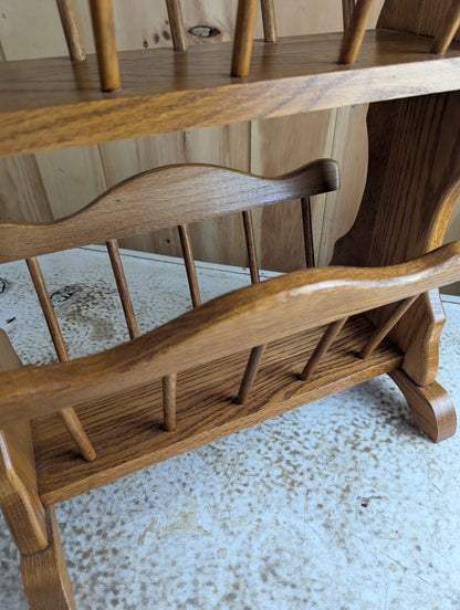 Vintage Two-Tier Solid Oak Double Magazine Rack 17" x 9" x 24"
