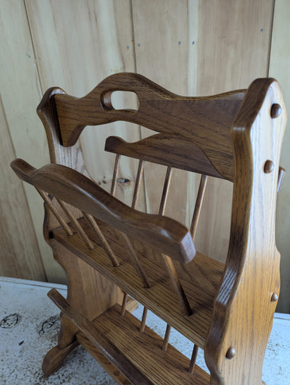 Vintage Two-Tier Solid Oak Double Magazine Rack 17" x 9" x 24"