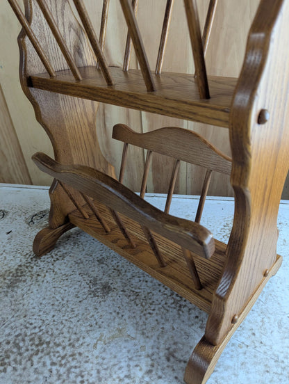 Vintage Two-Tier Solid Oak Double Magazine Rack 17" x 9" x 24"