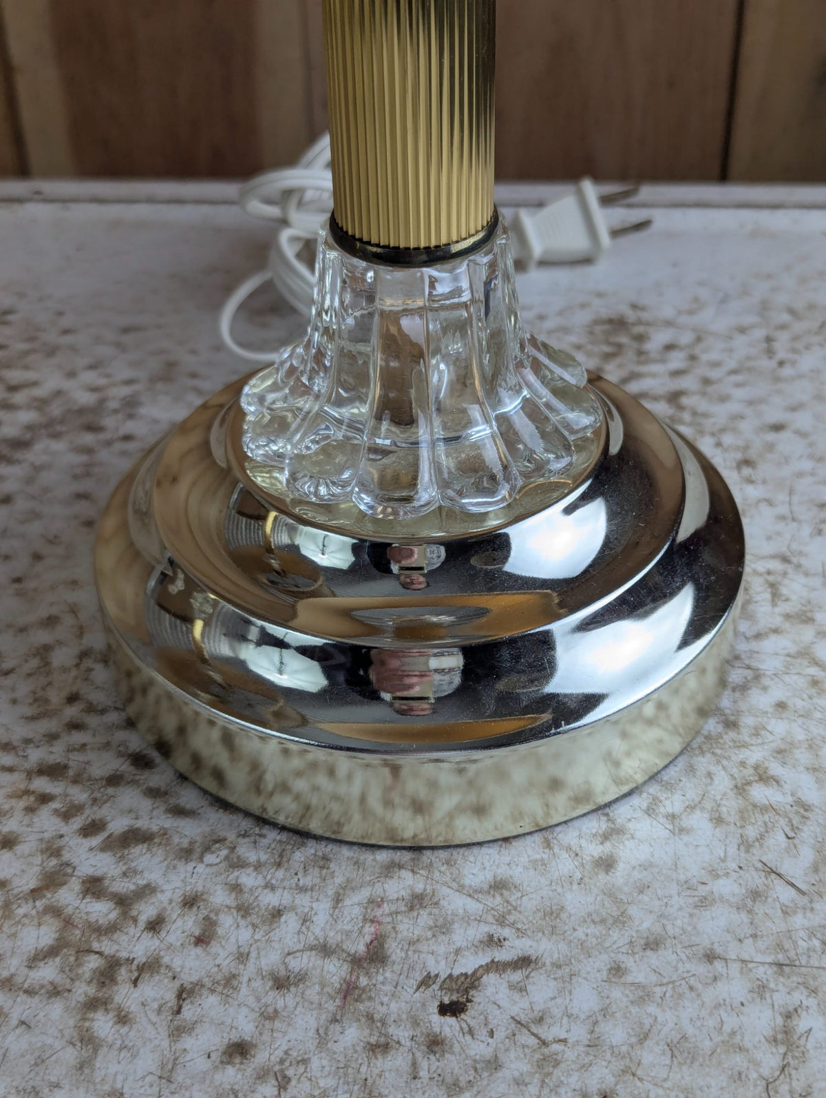 Pair of Vintage 25" Brass and Cut-Crystal Table Lamps with Fabric Shades, Braided Trim