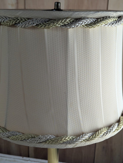 Pair of Vintage 25" Brass and Cut-Crystal Table Lamps with Fabric Shades, Braided Trim