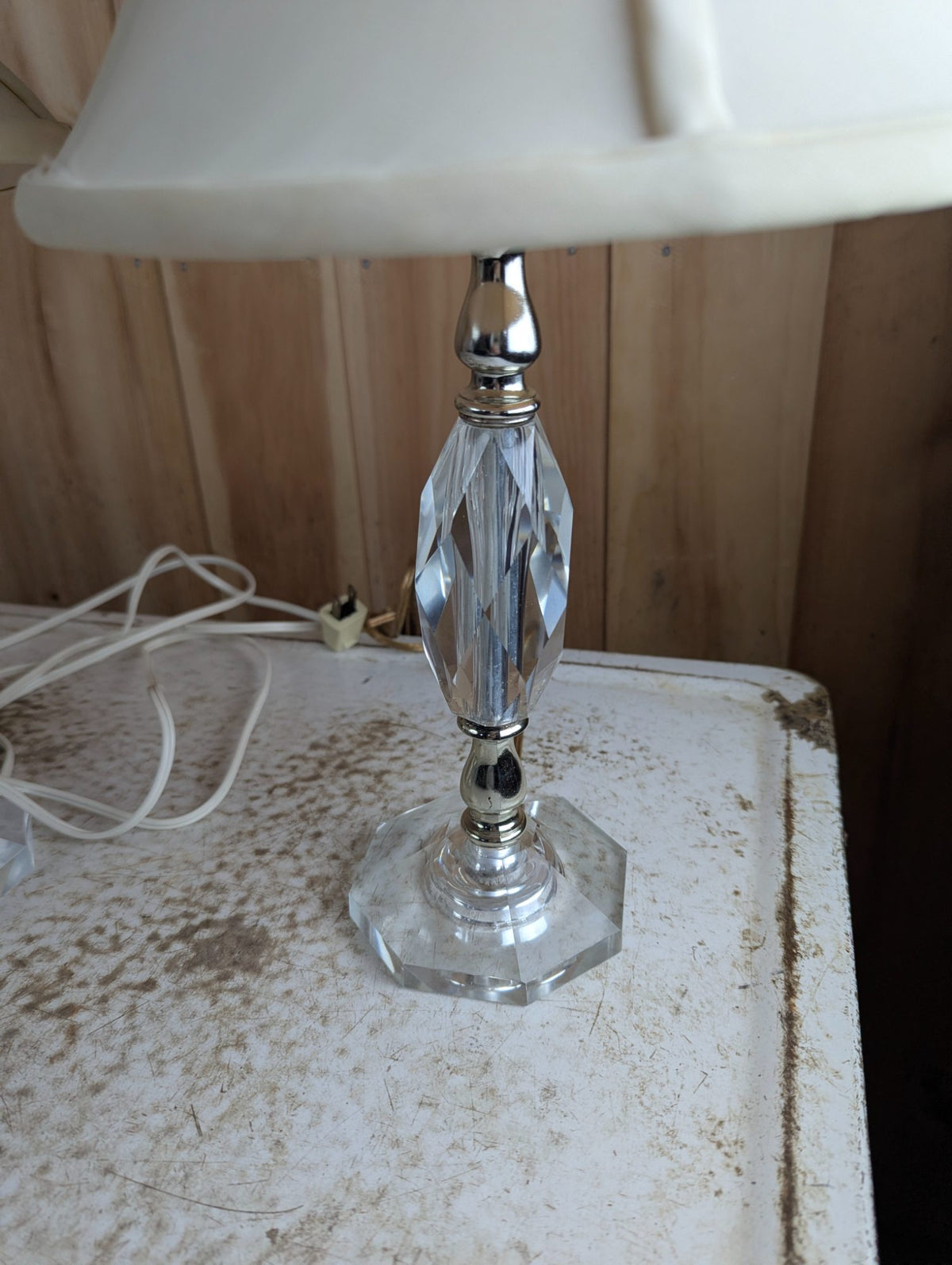 Pair of Vintage 16" Crystal Accent Table Lamps with Fabric Shades - Finials don't match