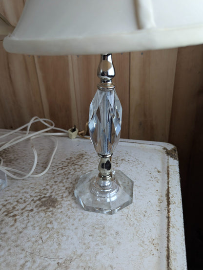 Pair of Vintage 16" Crystal Accent Table Lamps with Fabric Shades - Finials don't match