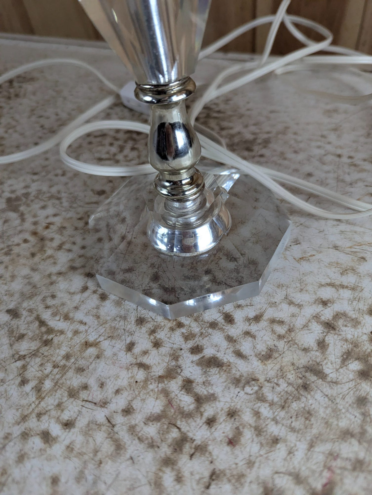 Pair of Vintage 16" Crystal Accent Table Lamps with Fabric Shades - Finials don't match
