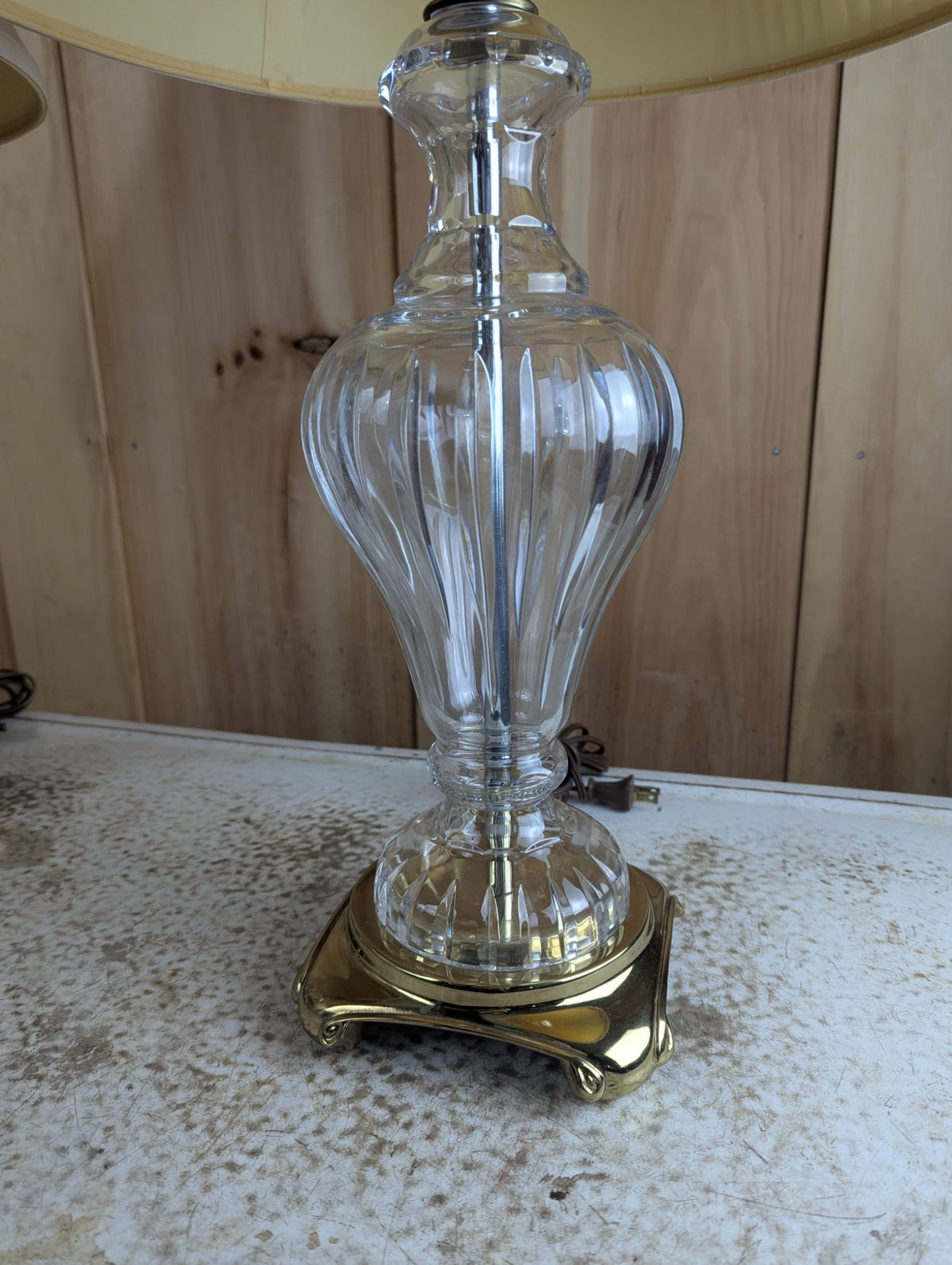 Pair of 28" Hollywood Regency Style Crystal and Brass Table Lamps with Shades
