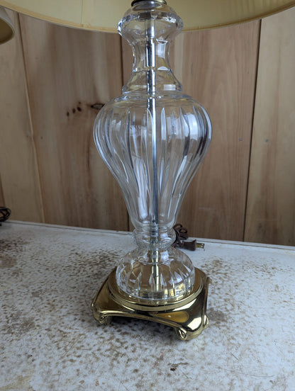 Pair of 28" Hollywood Regency Style Crystal and Brass Table Lamps with Shades