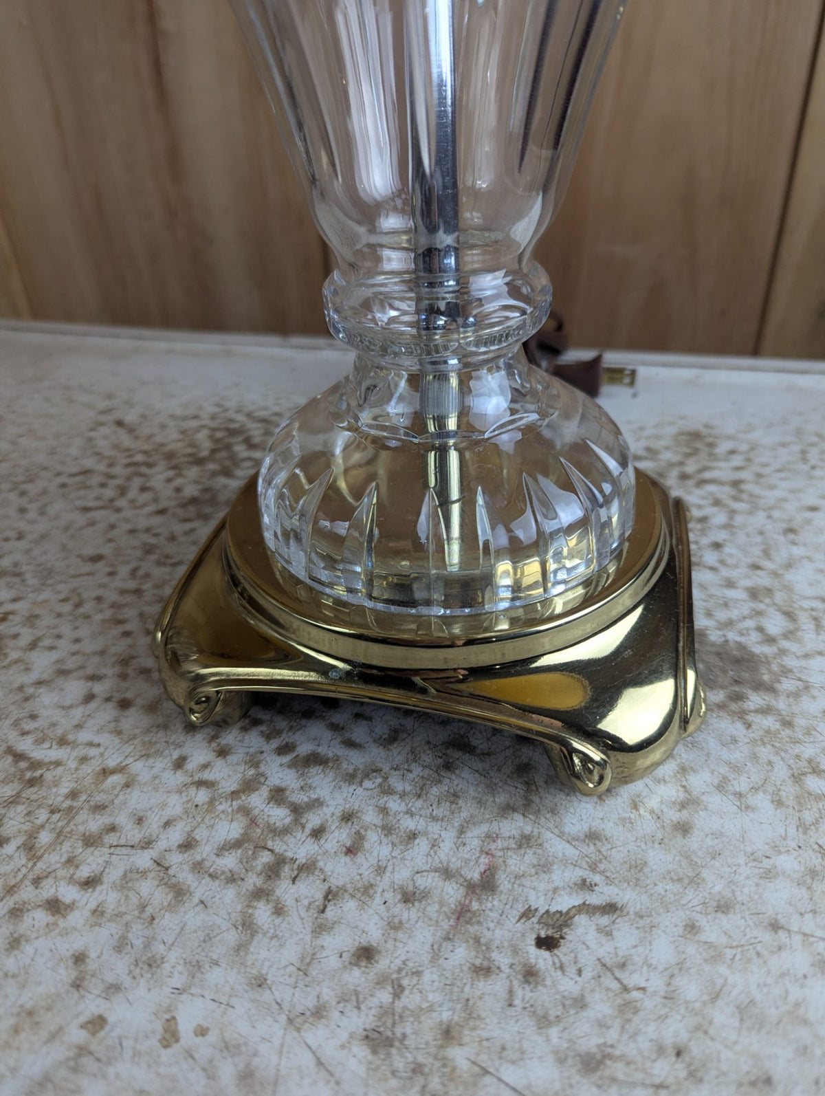 Pair of 28" Hollywood Regency Style Crystal and Brass Table Lamps with Shades