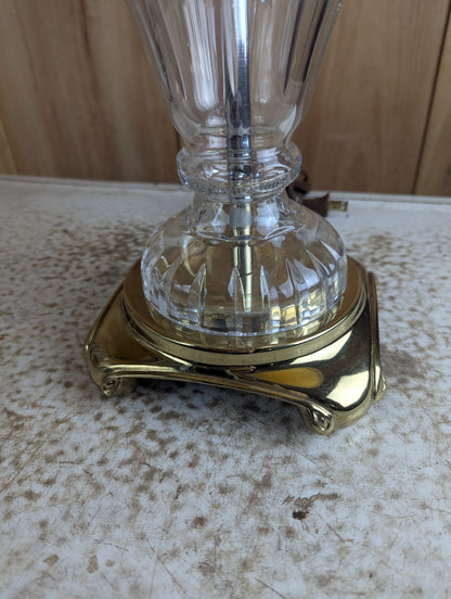 Pair of 28" Hollywood Regency Style Crystal and Brass Table Lamps with Shades