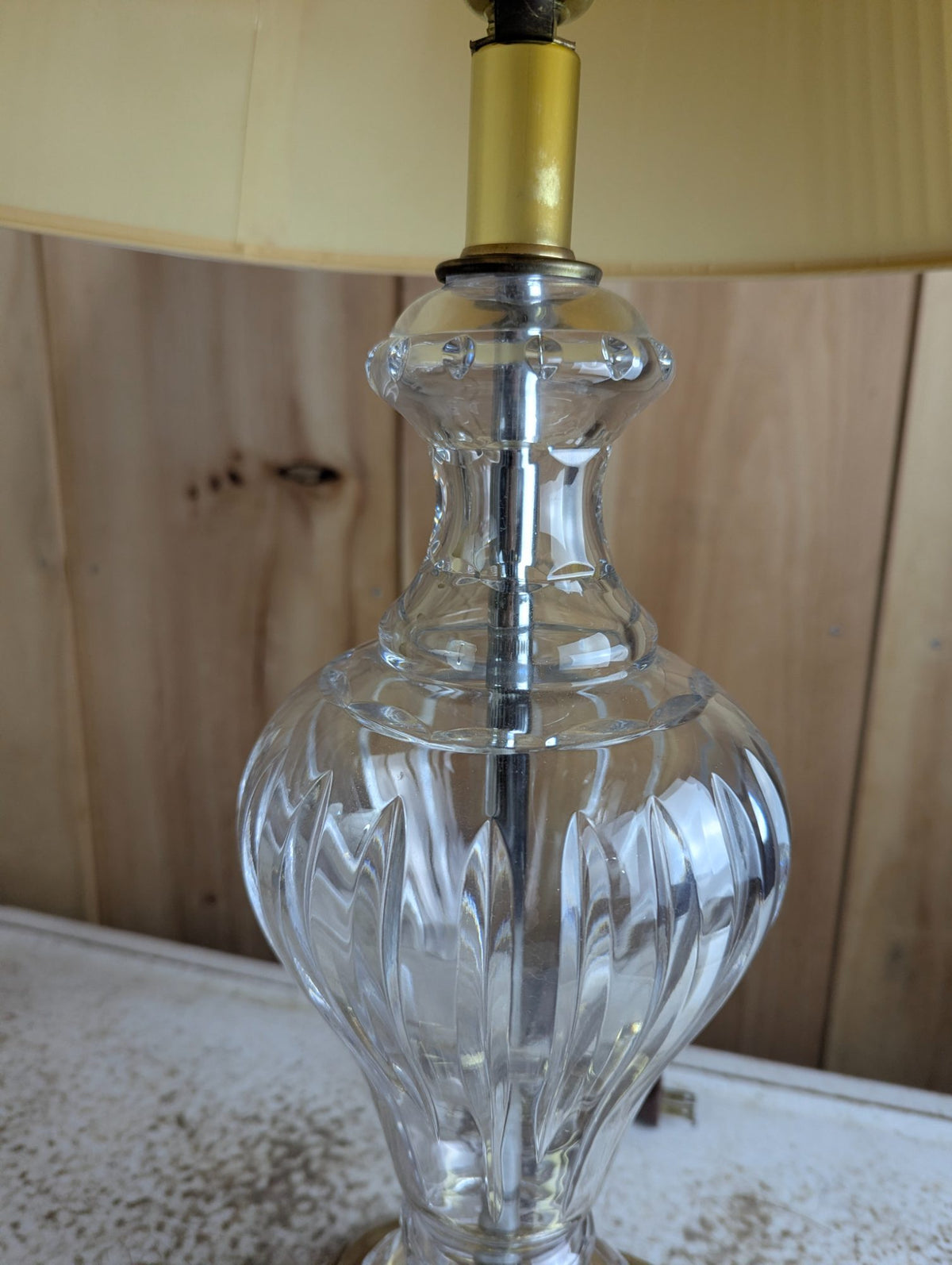 Pair of 28" Hollywood Regency Style Crystal and Brass Table Lamps with Shades
