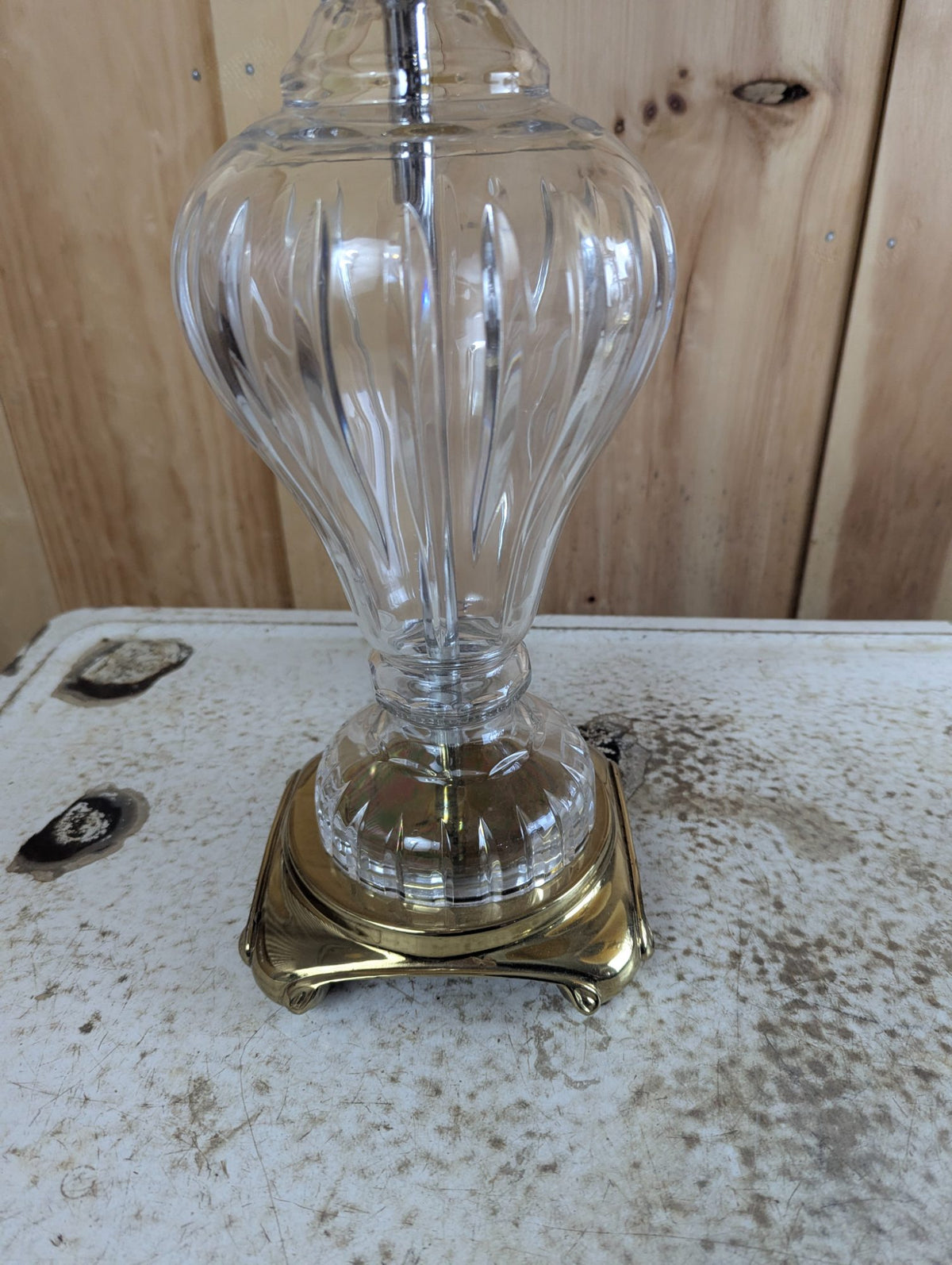 Pair of 28" Hollywood Regency Style Crystal and Brass Table Lamps with Shades