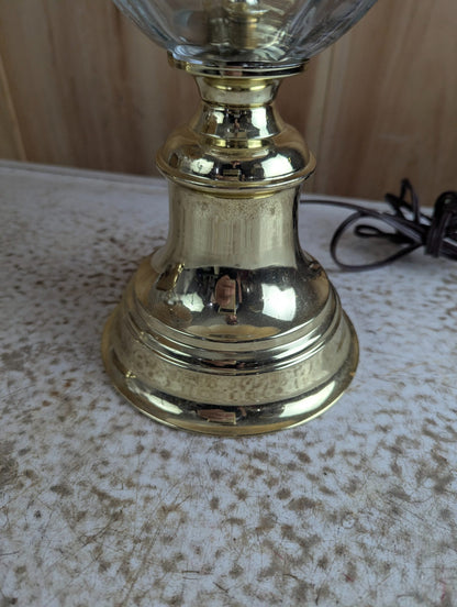 Pair of 29" Brass and Glass Hollywood Regency Style Table Lamps with Shades