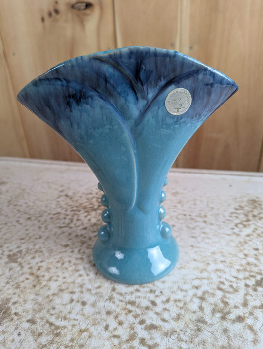 Vintage Beauceware MCM 8" Turqoise Ceramic Fan Trumpet Vase