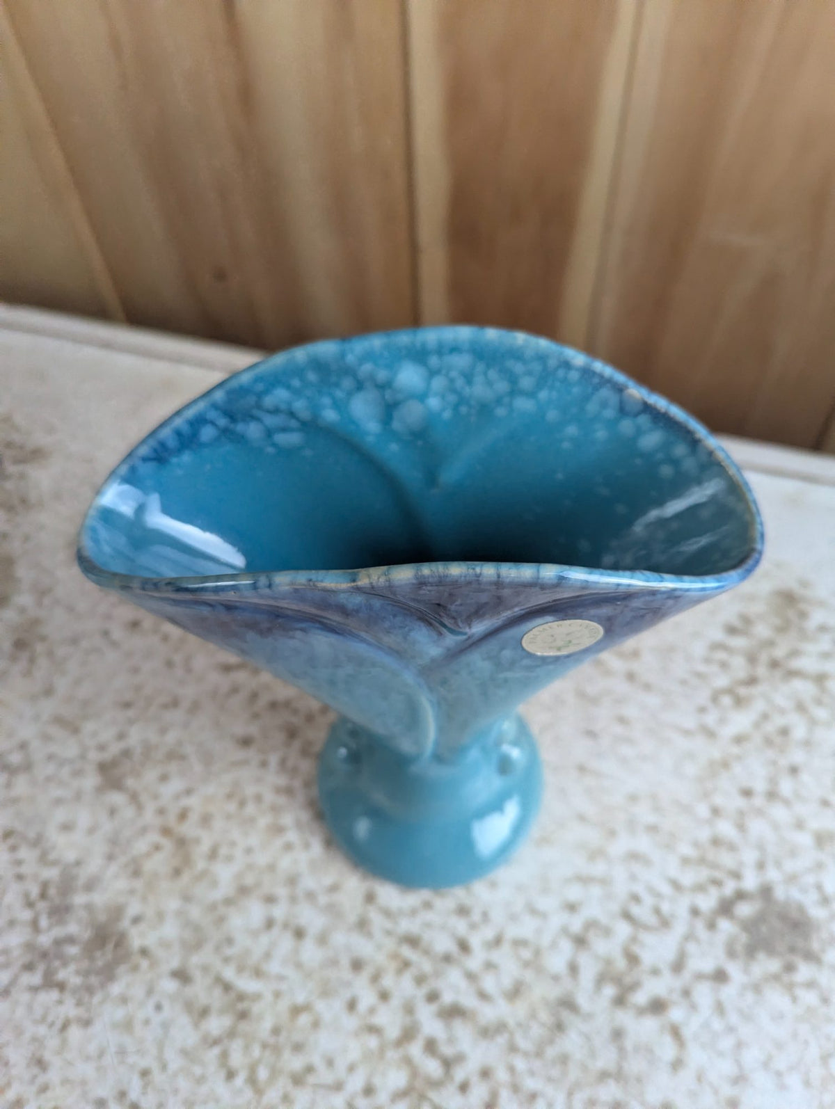 Vintage Beauceware MCM 8" Turqoise Ceramic Fan Trumpet Vase