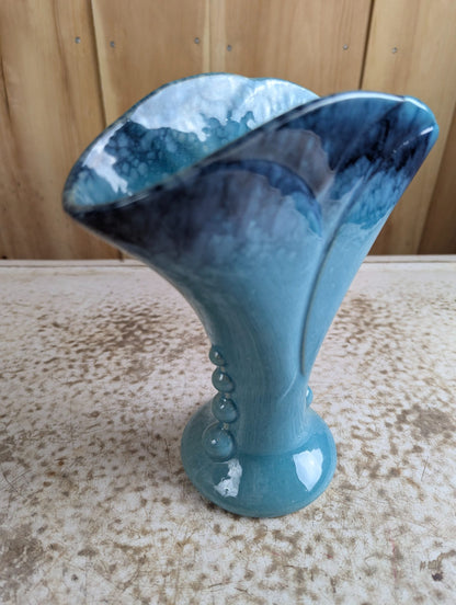 Vintage Beauceware MCM 8" Turqoise Ceramic Fan Trumpet Vase
