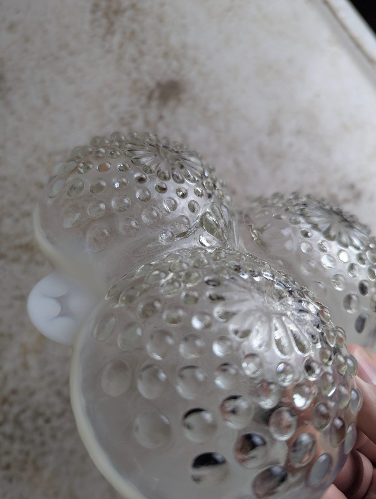 1940s Fenton 6.5" Moonstone Opalescent Hobnail Glass 3 Section Dish - Defect