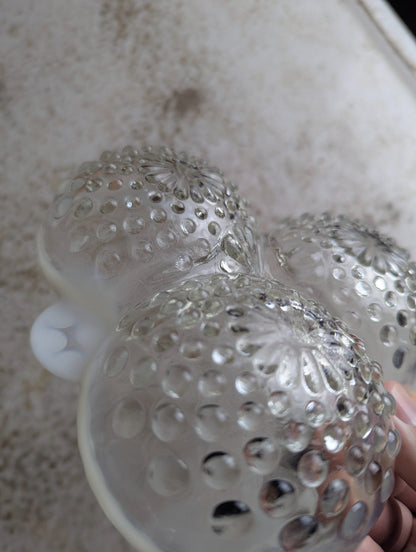 1940s Fenton 6.5" Moonstone Opalescent Hobnail Glass 3 Section Dish - Defect