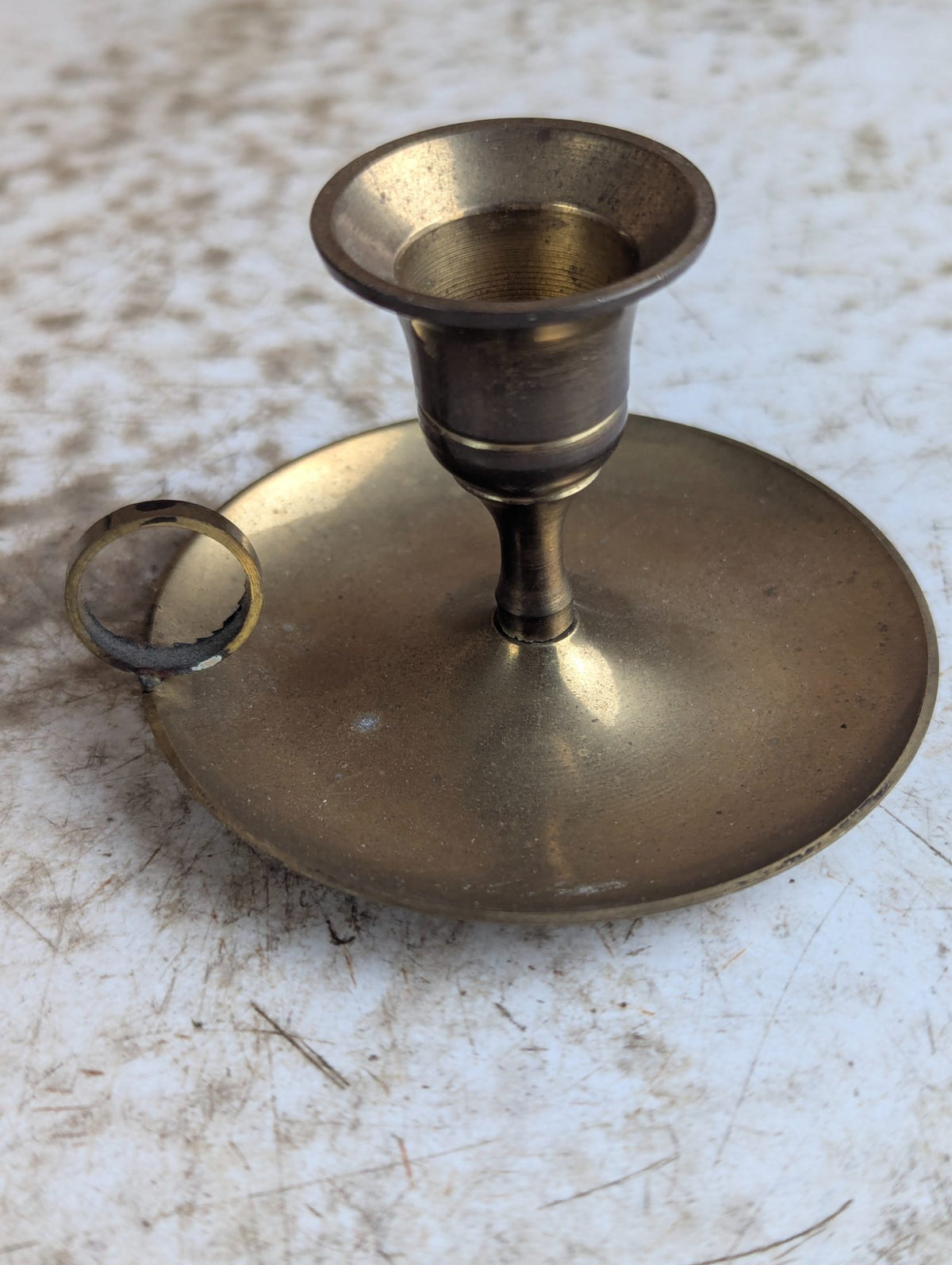 Vintage Indian Brass Chamberstick Candle Holder with Ring Handle