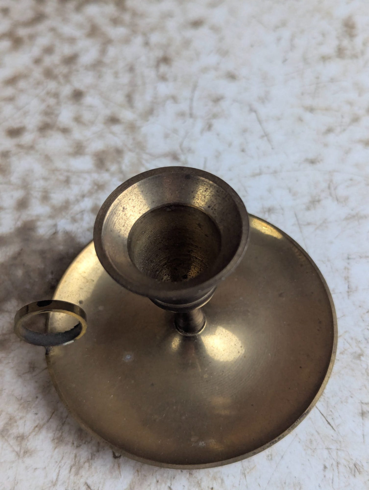 Vintage Indian Brass Chamberstick Candle Holder with Ring Handle