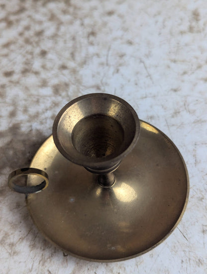 Vintage Indian Brass Chamberstick Candle Holder with Ring Handle