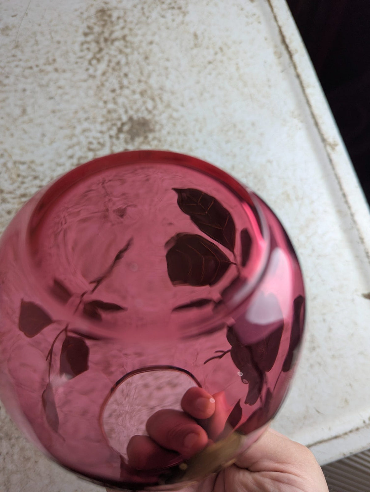 Vintage 7" Tall Bohemian Cranberry Glass Vase with Gilt Rose Pattern