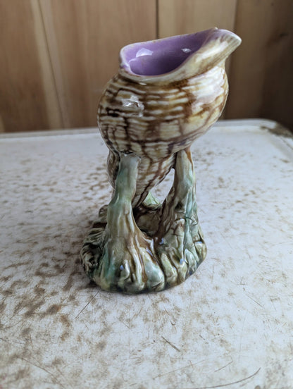 Antique 6" Majolica Nautilus Shell Bud Vase - Unmarked