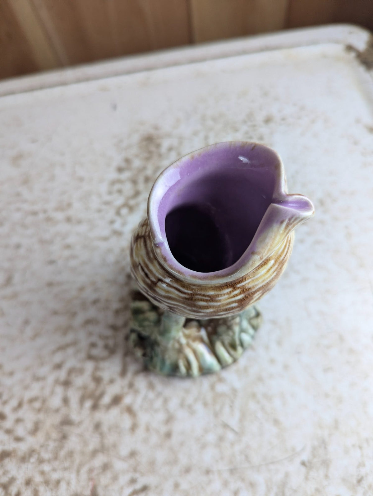 Antique 6" Majolica Nautilus Shell Bud Vase - Unmarked