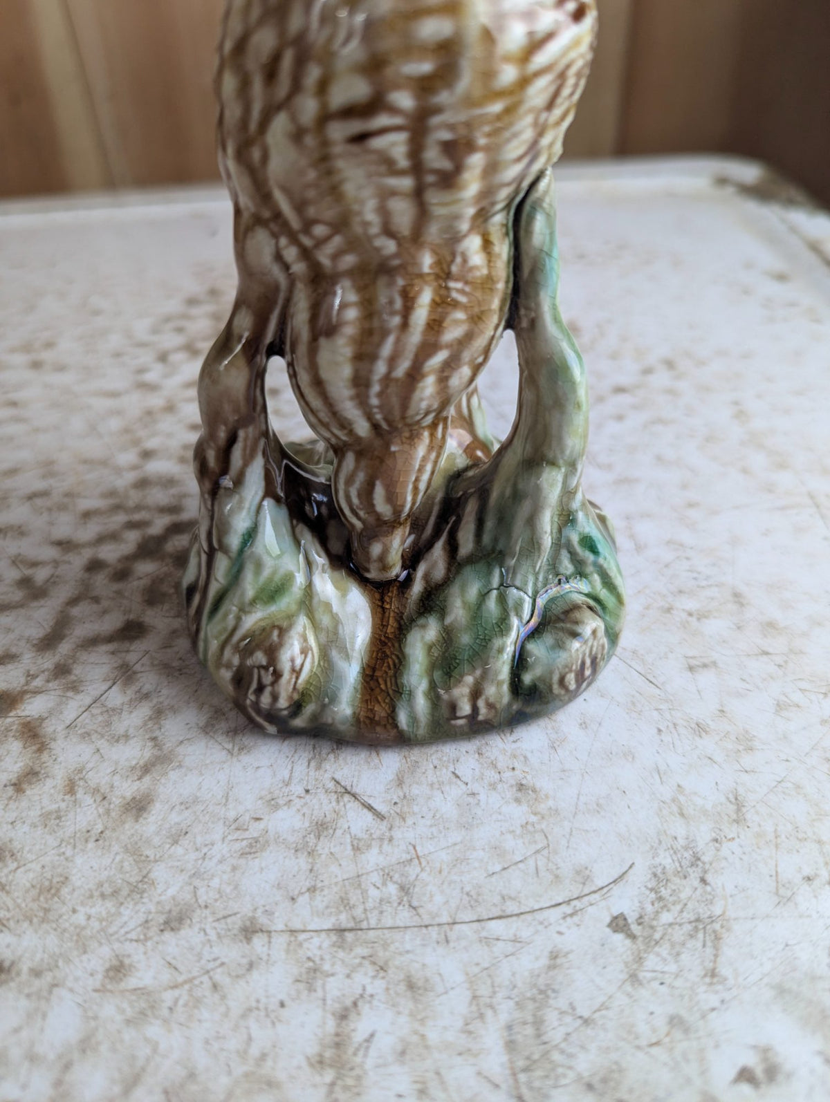 Antique 6" Majolica Nautilus Shell Bud Vase - Unmarked