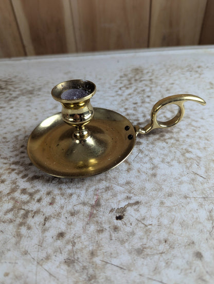 Vintage Solid Brass Chamberstick Candle Holder with Finger Loop