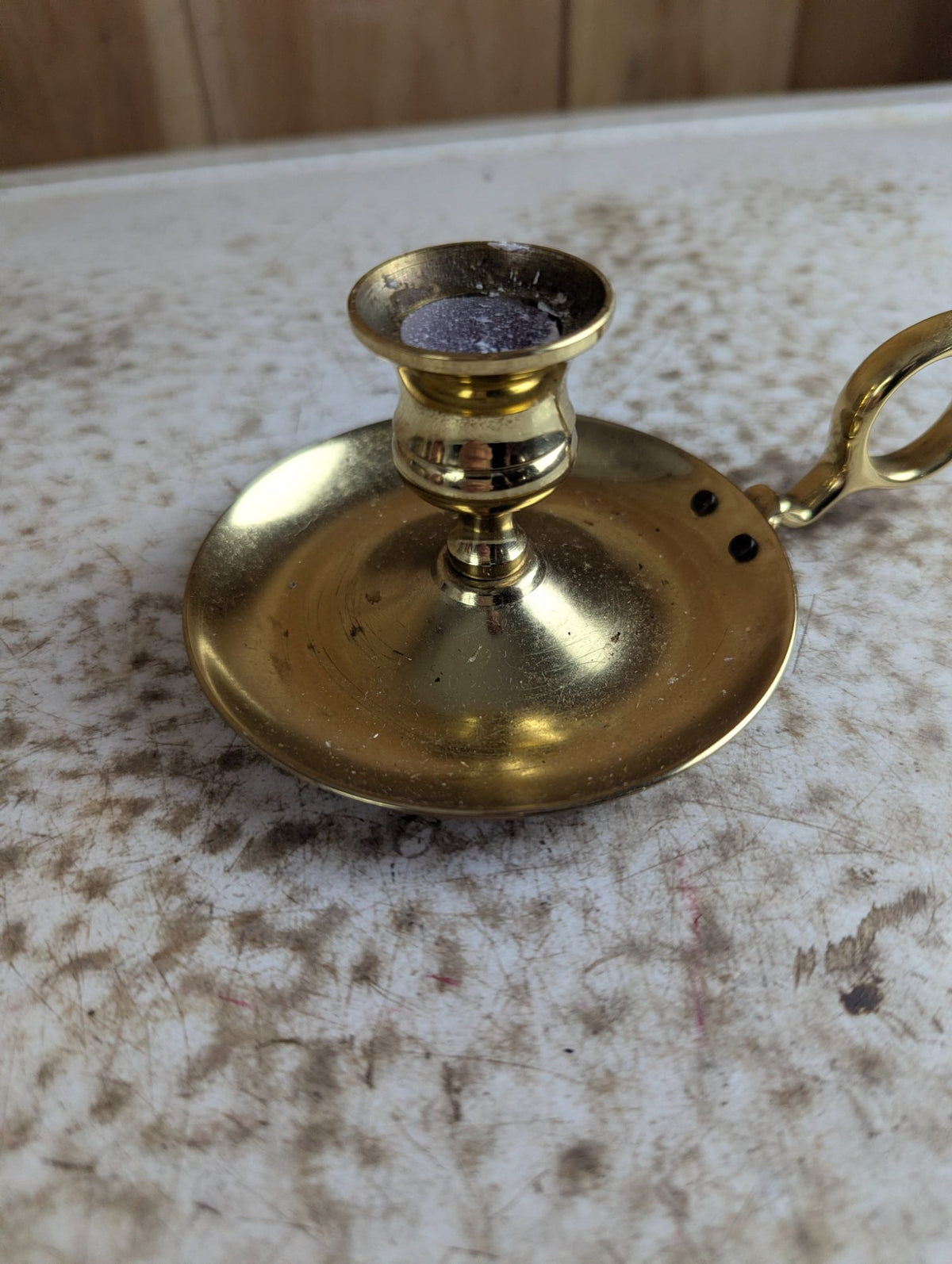Vintage Solid Brass Chamberstick Candle Holder with Finger Loop