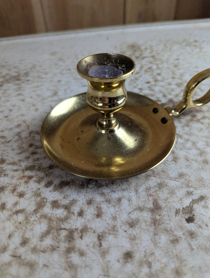 Vintage Solid Brass Chamberstick Candle Holder with Finger Loop