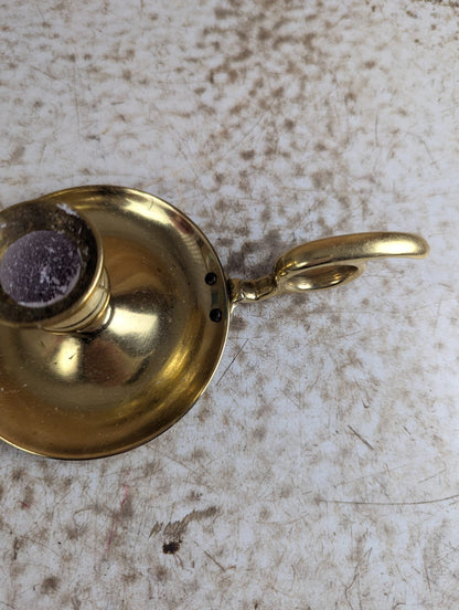 Vintage Solid Brass Chamberstick Candle Holder with Finger Loop