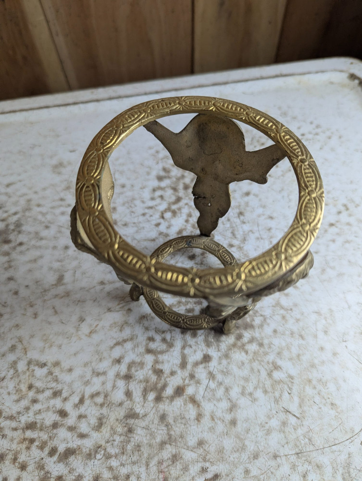 Vintage 5" Tall Indian Solid Brass Tripod Plant Stand with Cherub Design