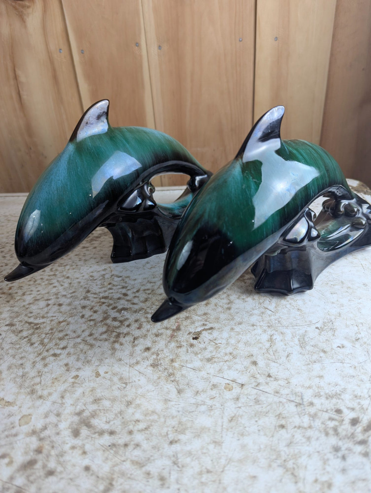 Pair of Vintage Blue Mountain Pottery Dolphin Figurines BMP 12" Long