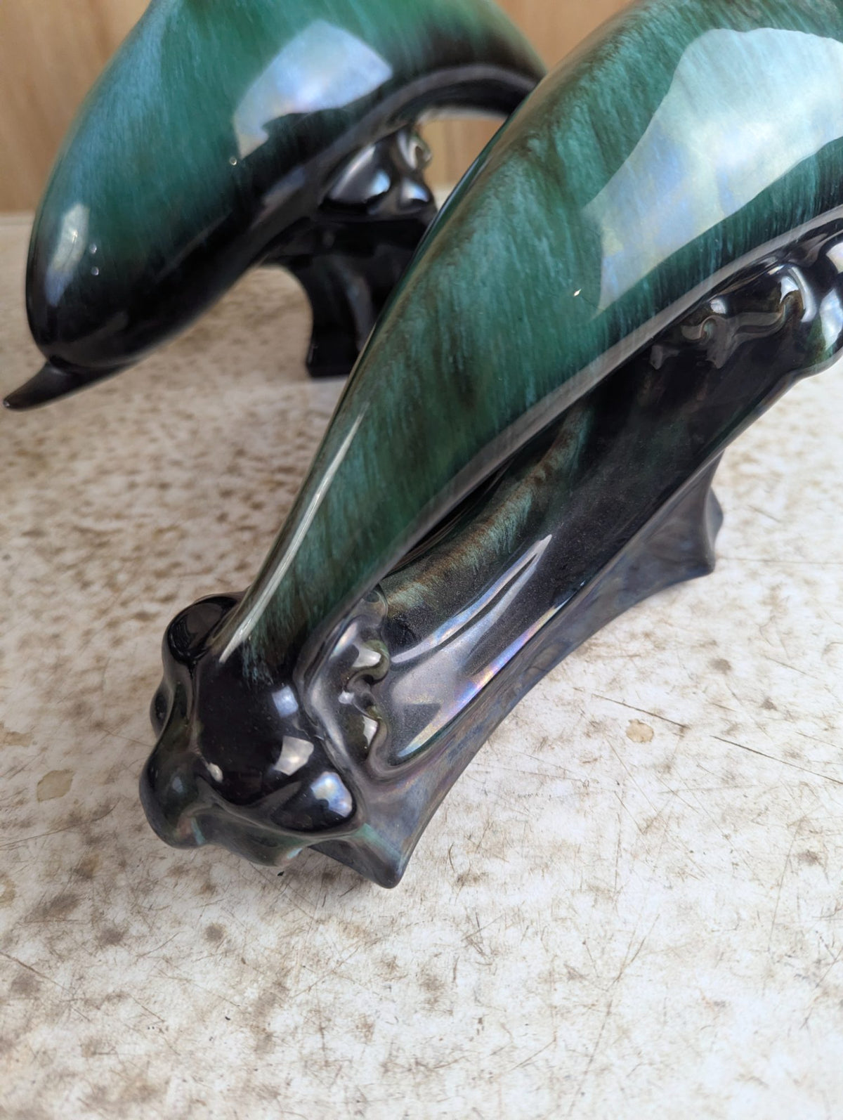 Pair of Vintage Blue Mountain Pottery Dolphin Figurines BMP 12" Long
