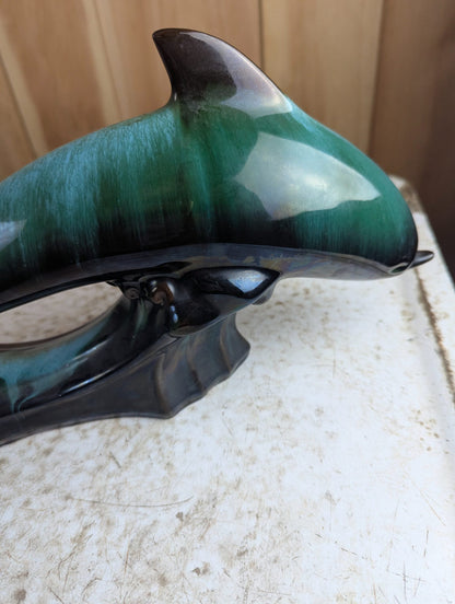 Pair of Vintage Blue Mountain Pottery Dolphin Figurines BMP 12" Long