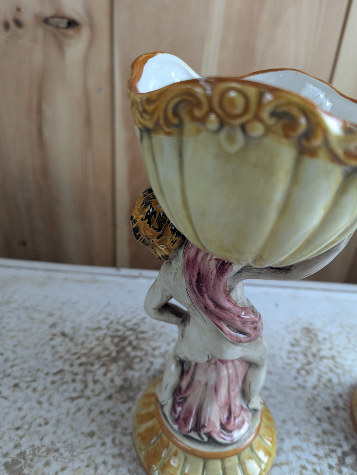 Pair of Vintage Italian Capodimonte Ceramic Cherub Planters Jardinieres 11" Tall